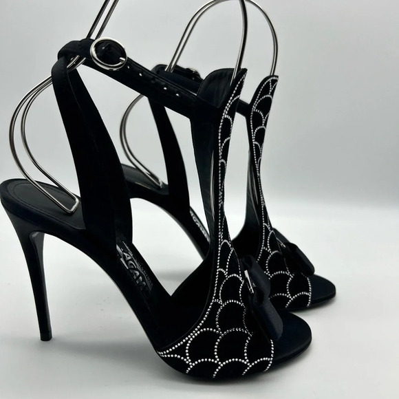 Salvatore Ferragamo Lascari Satin & Suede Rhinestone Sandal Women 6.5 - Picture 6 of 16